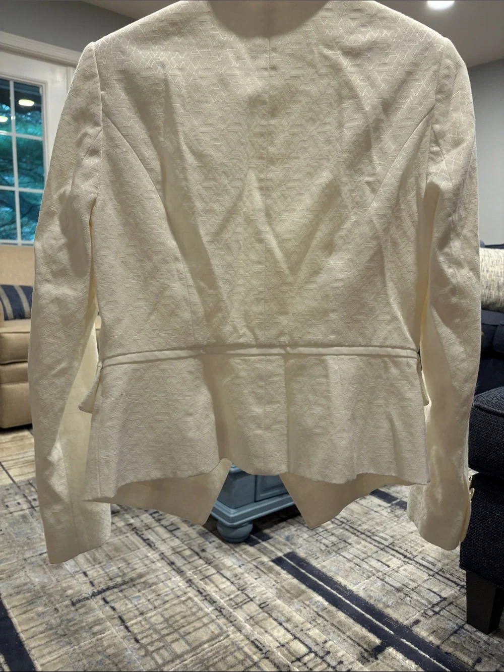 White Double-Breasted Women's Blazer - Textured Formal Jacket